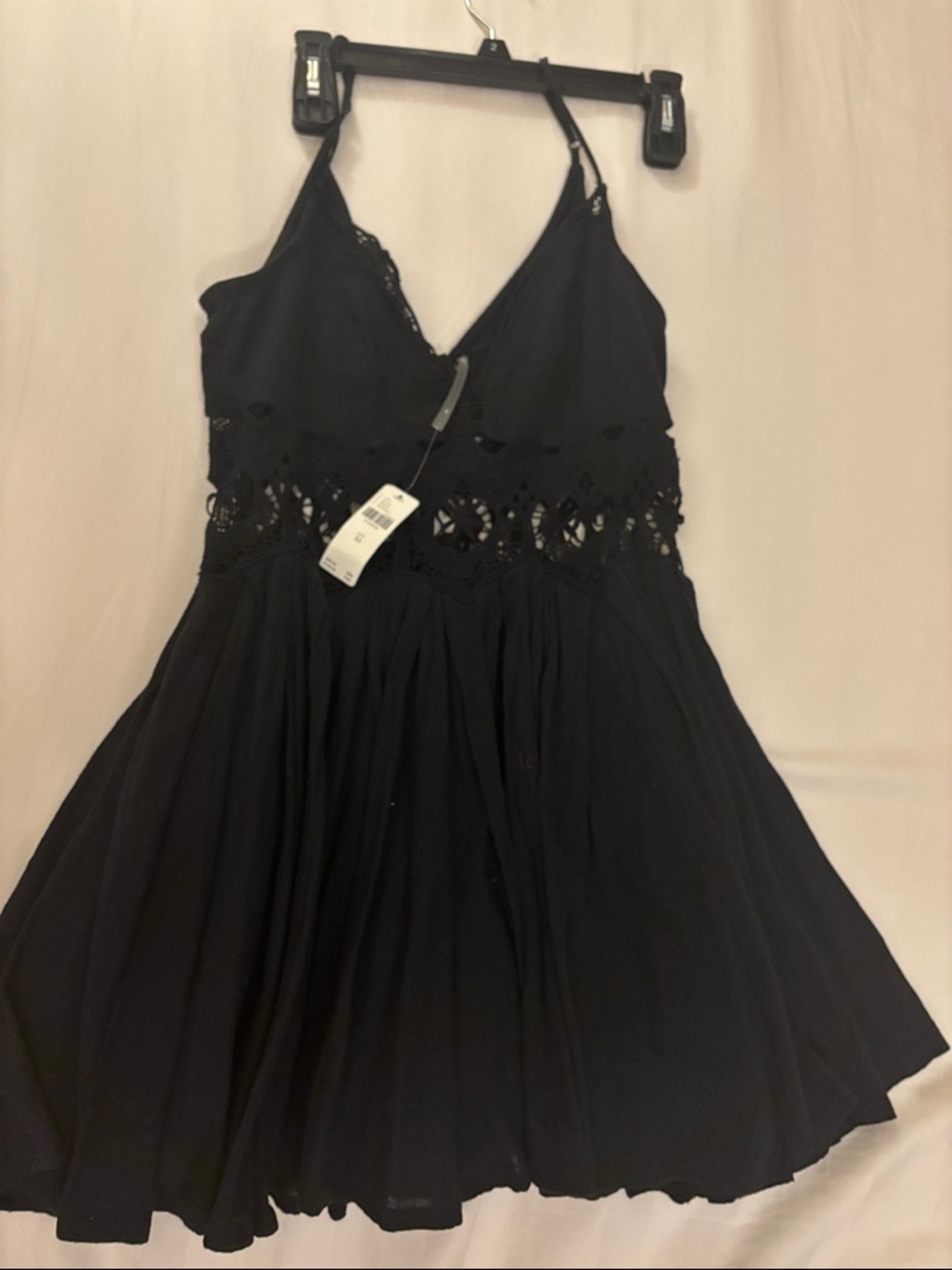 Anthropologie Black Mini Dress with Crochet Waist